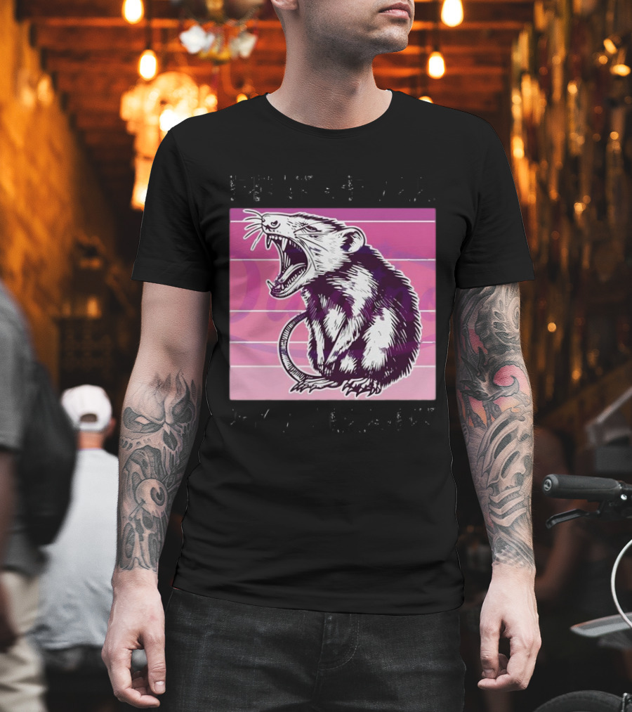 First Of All I’m A Delight Sarcastic Possum Yawning Sketch On Pink T-Shirt