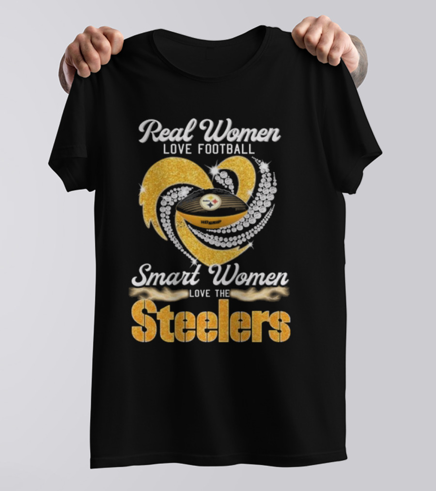 Real Women Love Football Smart Women Love The Steelers Diamond Heart T-Shirt