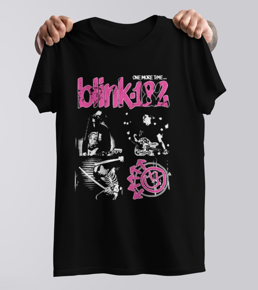 Blink-182 One More Time Part 2 Band Image With Pink Logo And Symbols T-Shirt