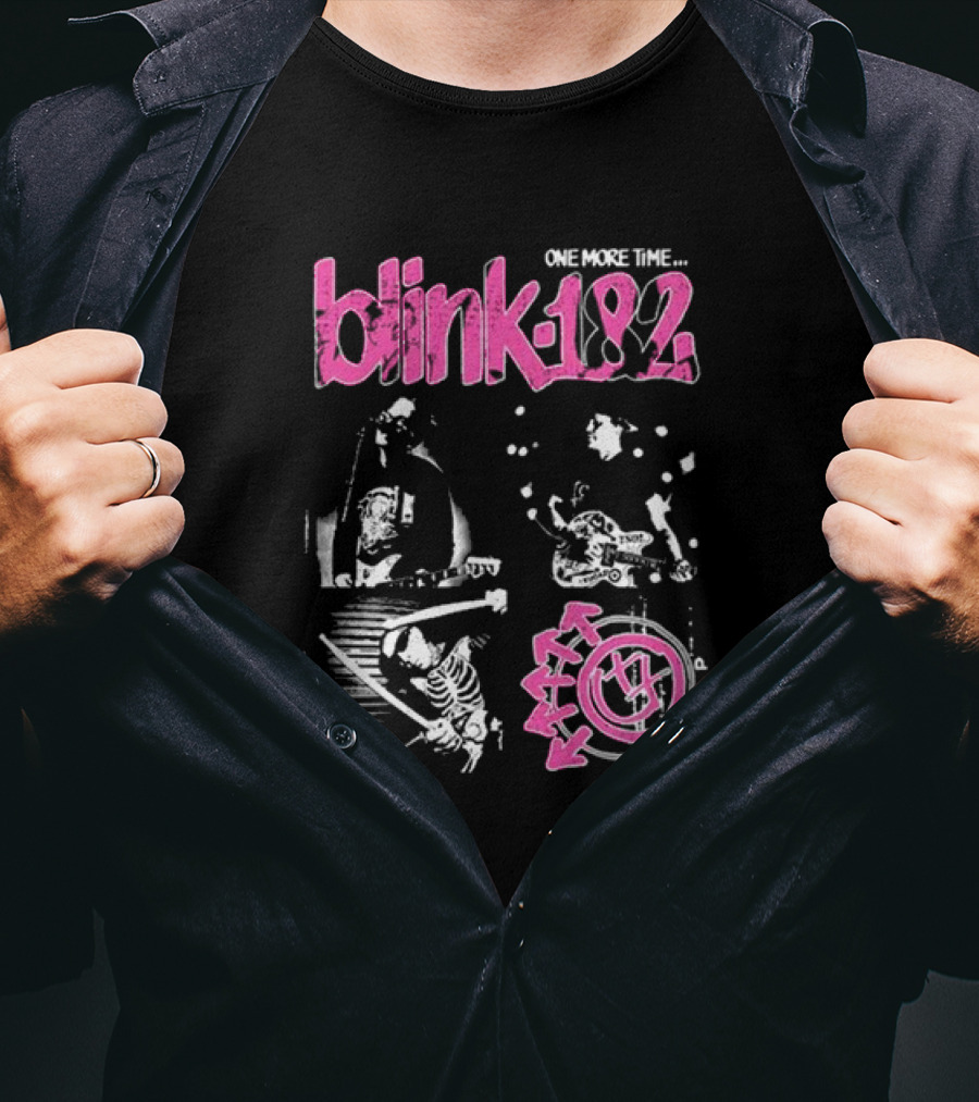 Blink-182 One More Time Part 2 Band Image With Pink Logo And Symbols T-Shirt