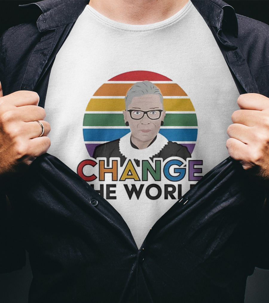 Change The World Ruth Bader Ginsburg Rainbow Stripes T-Shirt