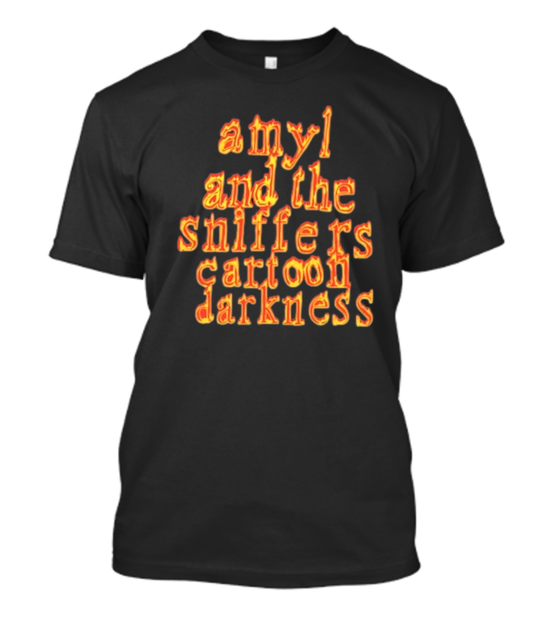 Amyl And The Sniffers Cartoon Darkness Flame Text T-Shirt