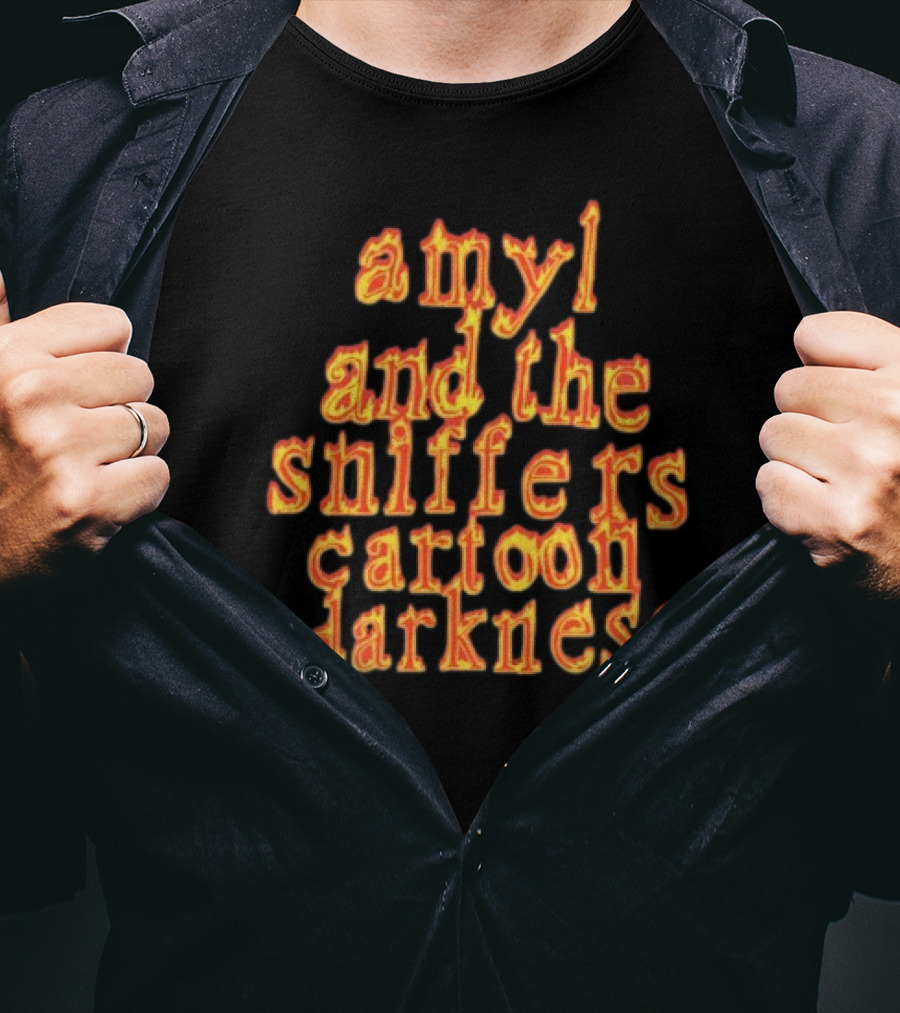 Amyl And The Sniffers Cartoon Darkness Flame Text T-Shirt