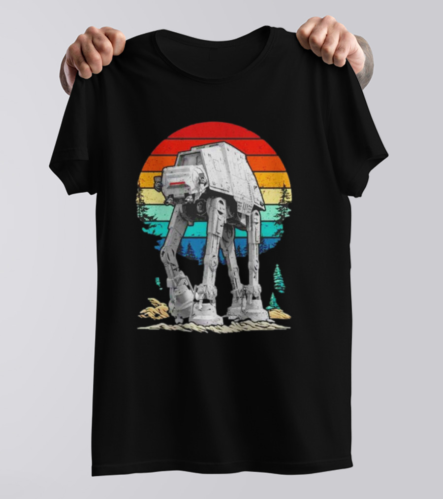 AT-AT Against A Retro Rainbow Sunset Vintage Walker T-Shirt