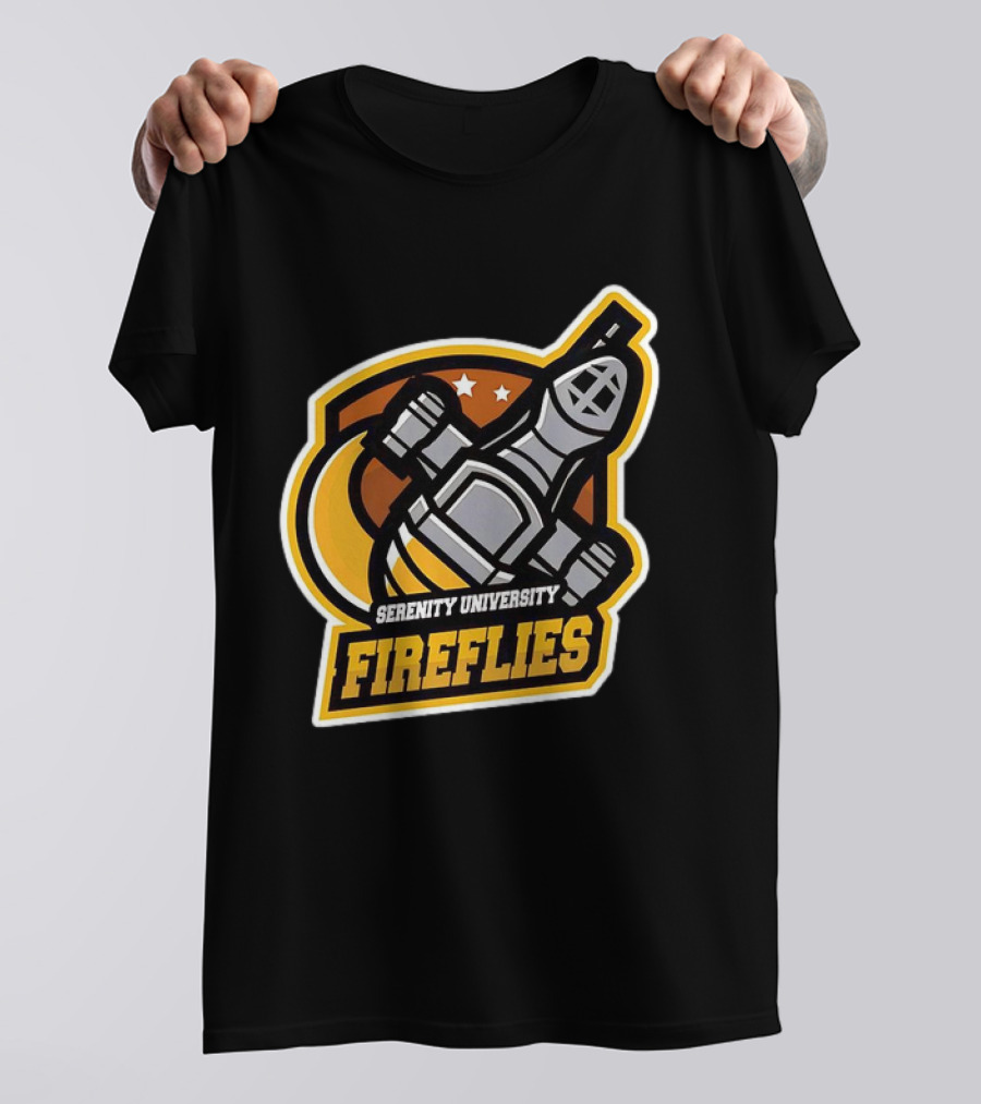 Serenity University Fireflies Spaceship Logo With Stars And Moon T-Shirt