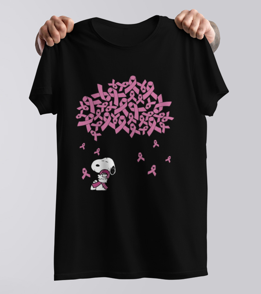 Snoopy Peanuts Breast Cancer Awareness Pink Ribbon Tree Faith Love Family T-Shirt