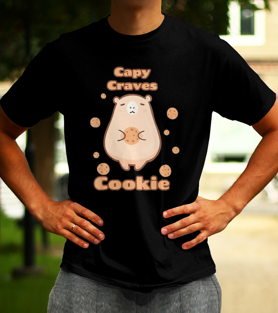 Capy Craves Cookie Capybara Surrounded By Cookies T-Shirt
