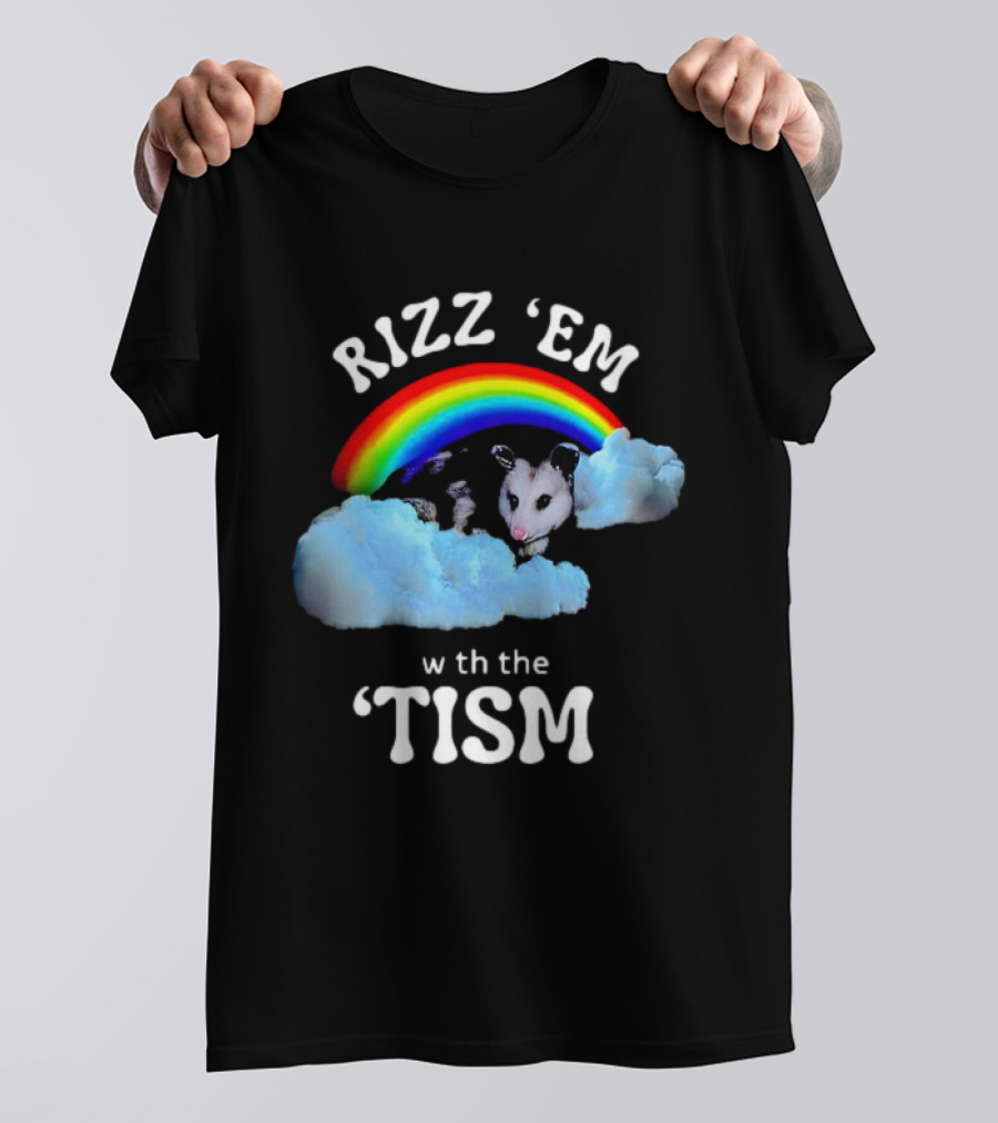 Rizz 'Em With The Tism Opossum Rainbow Clouds T-Shirt