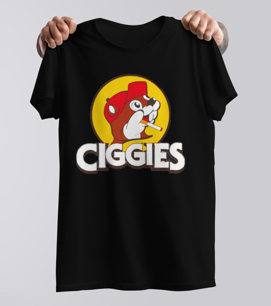 Buc-ees Ciggies Beanie Wearing Animal Carton Smoking Humorous T-Shirt