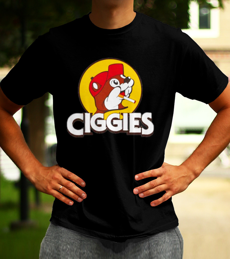 Buc-ees Ciggies Beanie Wearing Animal Carton Smoking Humorous T-Shirt