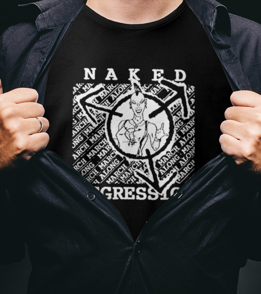 Naked Aggression March Along Logo Featuring Character T-Shirt