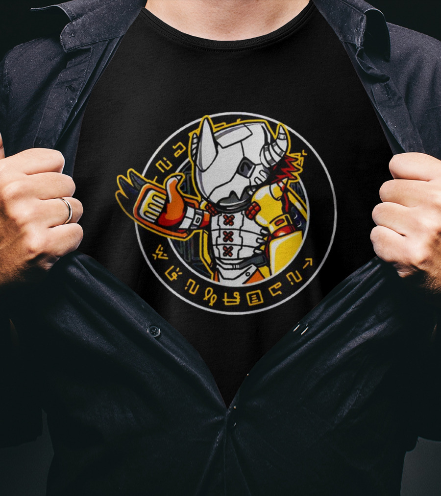 MetalGreymon Digimon Digital Monster Icon With Digicode Symbols T-Shirt