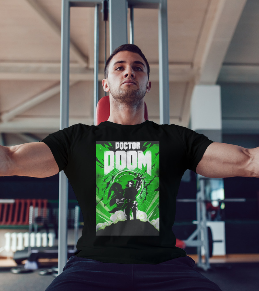 Doctor Doom Doomsday Green Energy Burst Comic Style Villain Power Stance T-Shirt