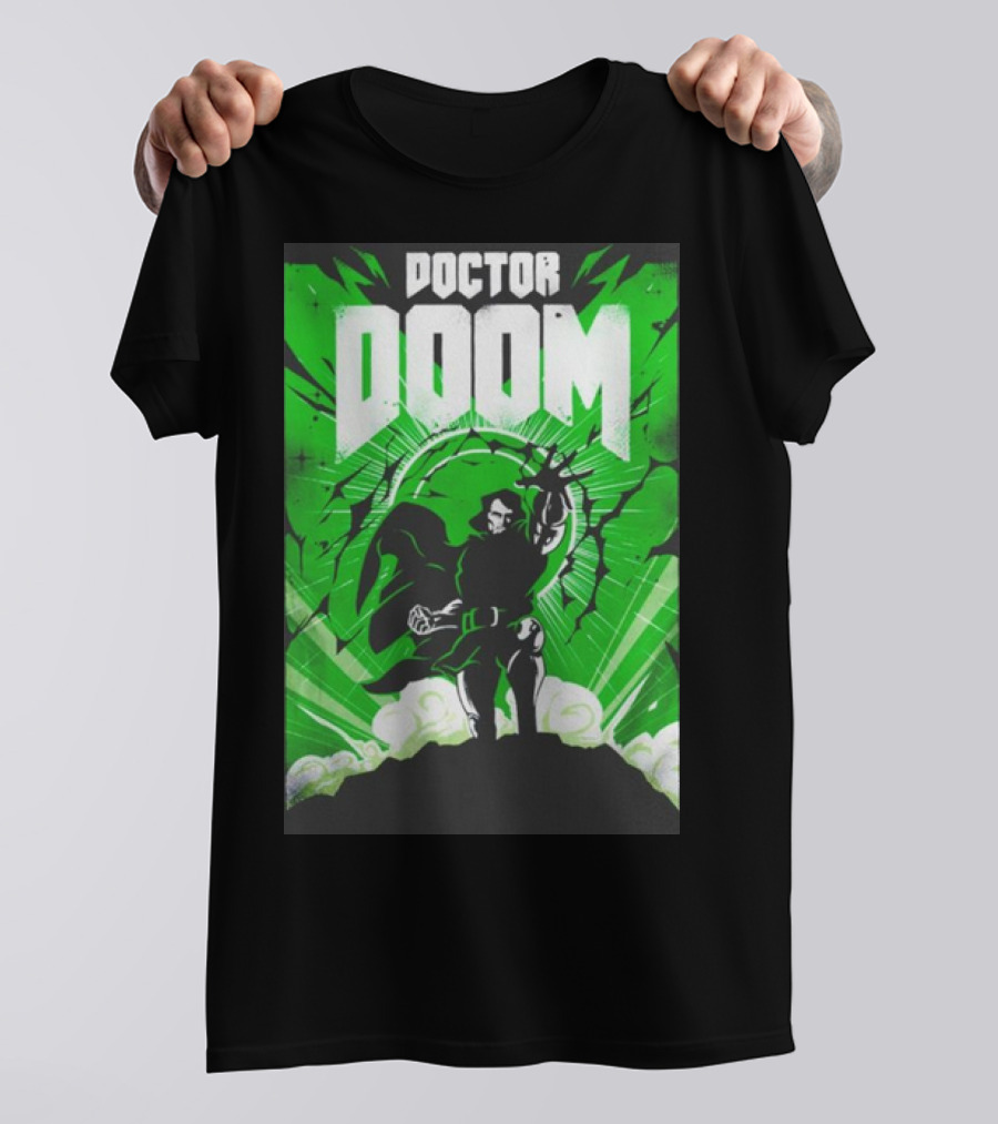 Doctor Doom Doomsday Green Energy Burst Comic Style Villain Power Stance T-Shirt