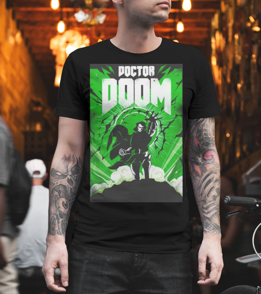 Doctor Doom Doomsday Green Energy Burst Comic Style Villain Power Stance T-Shirt
