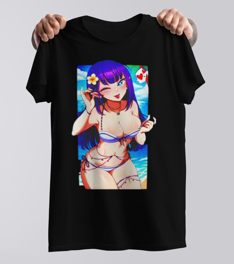 Hot Waifu Chika Fujiwara V2 Beach Anime Girl Winking Playing Card Flower Bikini T-Shirt