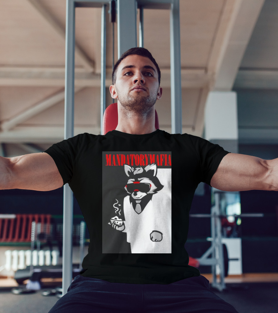 MANDATORY MAFIA RACCOON WITH COFFEE IN SUIT AND SUNGLASSES T-Shirt