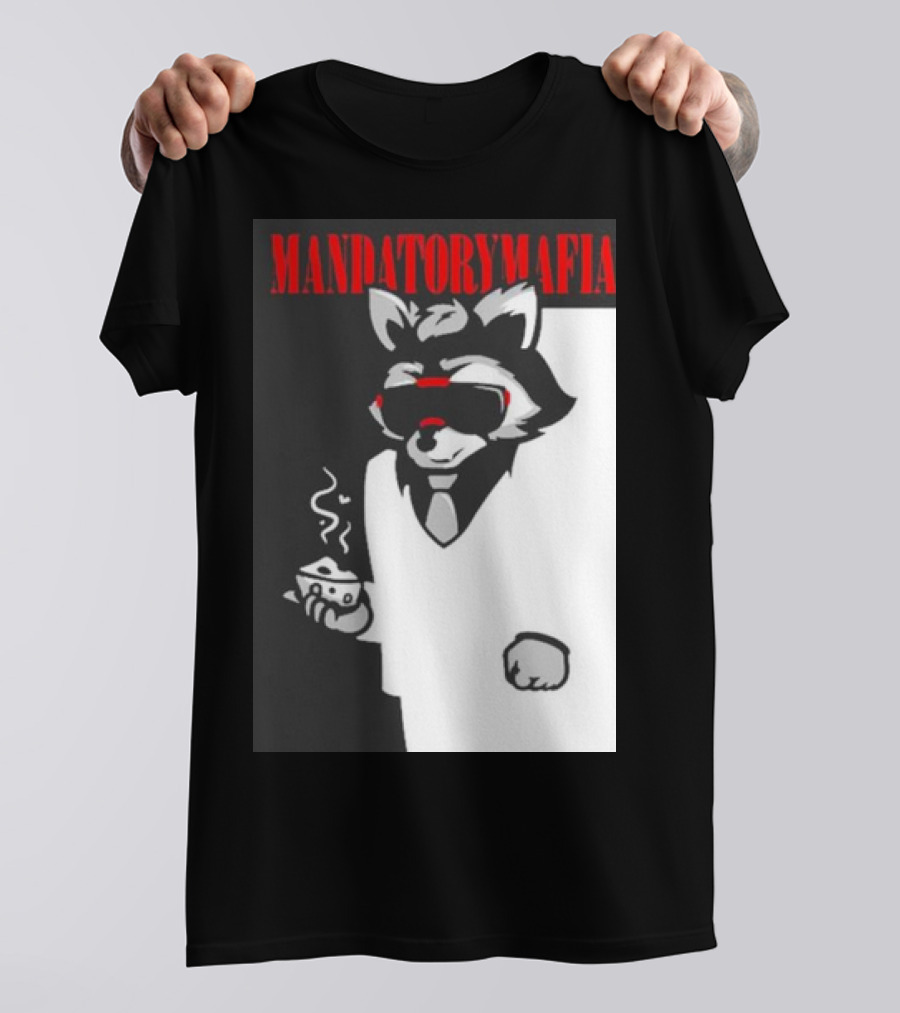 MANDATORY MAFIA RACCOON WITH COFFEE IN SUIT AND SUNGLASSES T-Shirt