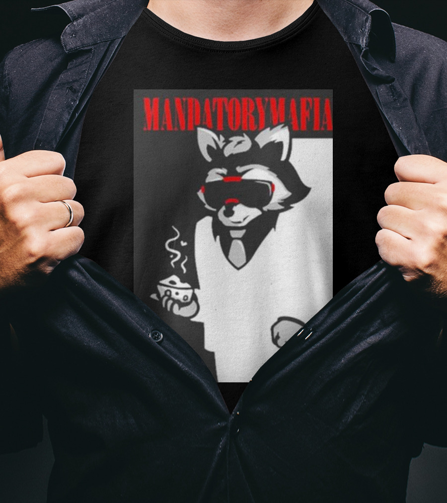 MANDATORY MAFIA RACCOON WITH COFFEE IN SUIT AND SUNGLASSES T-Shirt