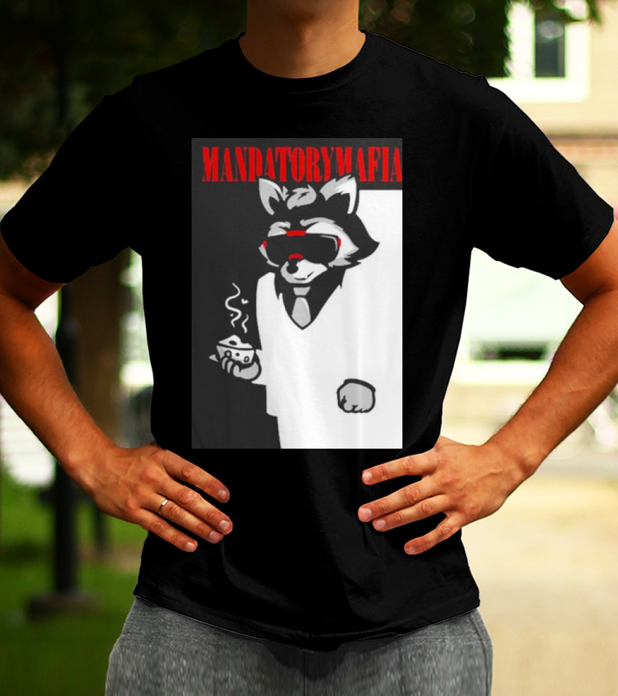 MANDATORY MAFIA RACCOON WITH COFFEE IN SUIT AND SUNGLASSES T-Shirt