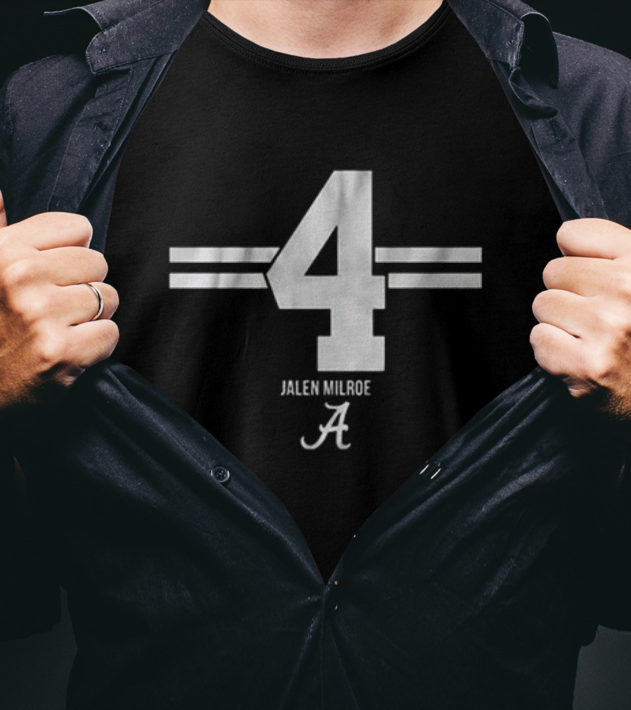 Alabama Football Jalen Milroe Number 4 Striped Silver T-Shirt