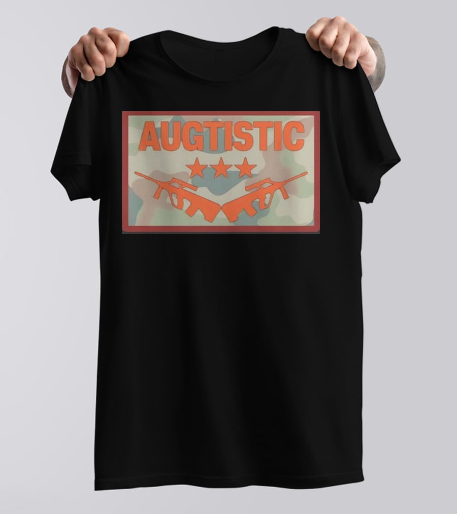 AUGTISTIC Stars And Rifles On Camouflage Background T-Shirt