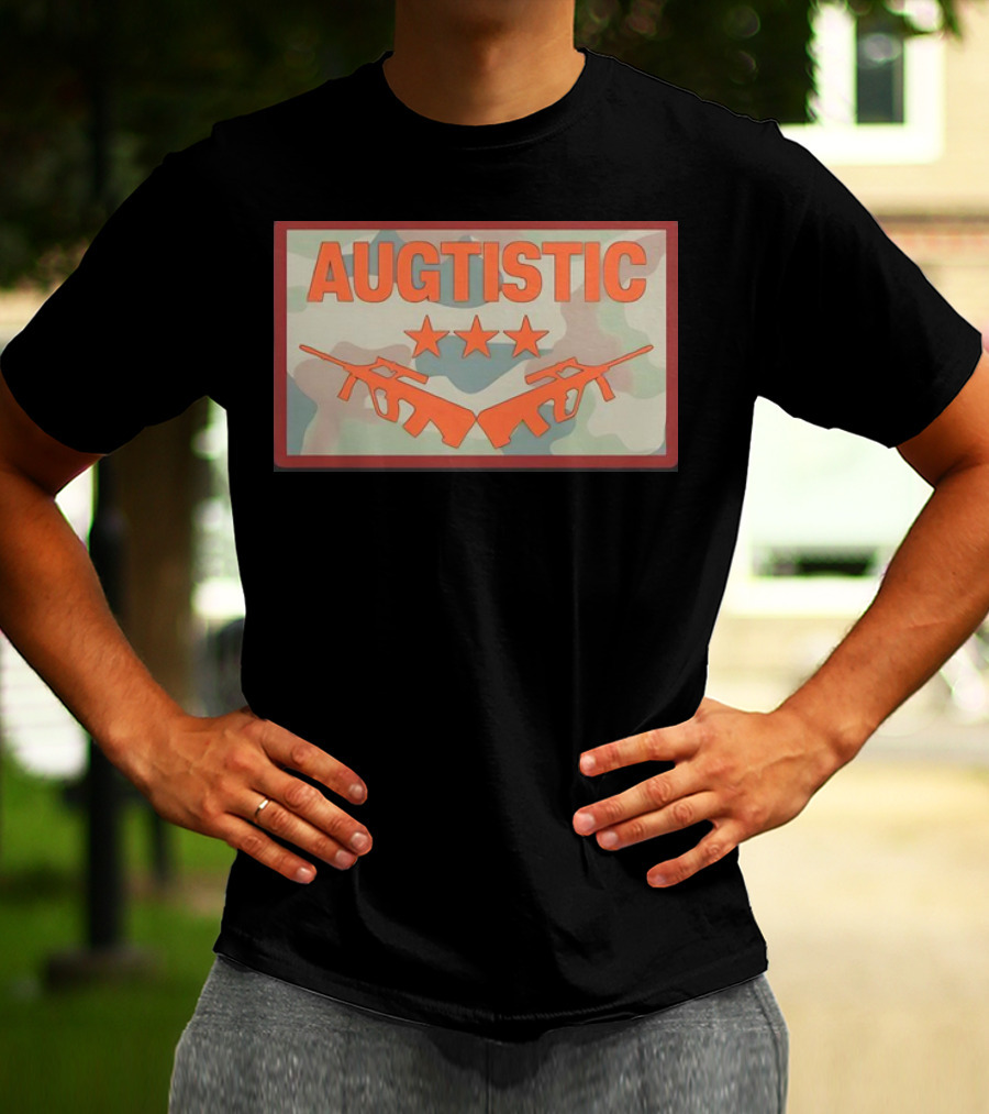 AUGTISTIC Stars And Rifles On Camouflage Background T-Shirt