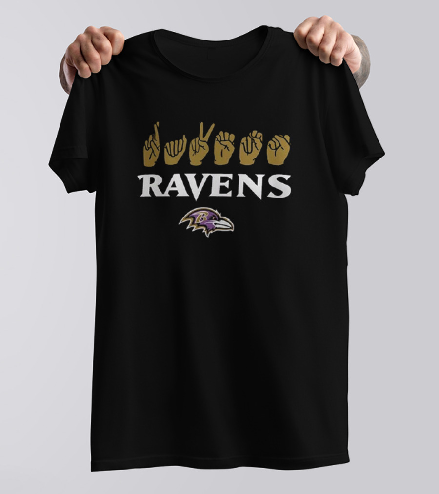Baltimore Ravens ASL Love Sign NFL Homage Ravens Logo Iconic T-Shirt