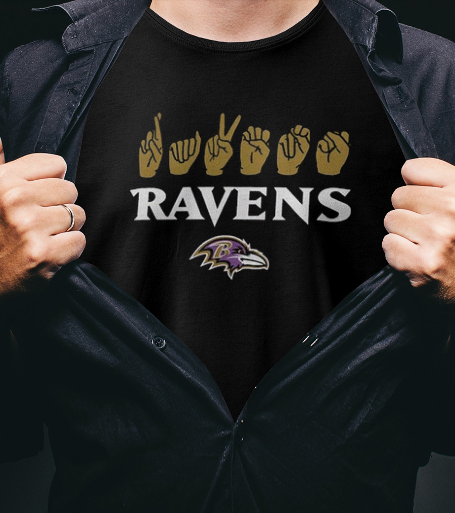 Baltimore Ravens ASL Love Sign NFL Homage Ravens Logo Iconic T-Shirt