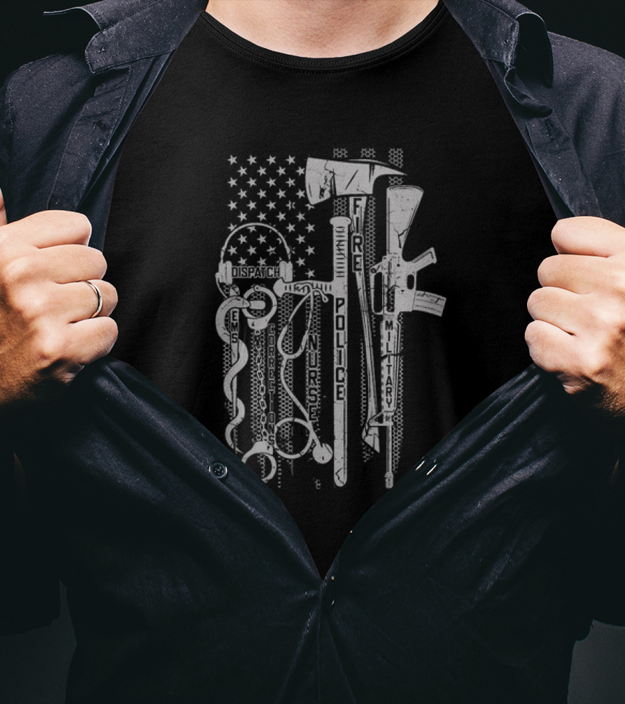 Patriot Apparel Heroes Dispatch Nurse Corrections Fire Police Military No One Fights Alone T-Shirt