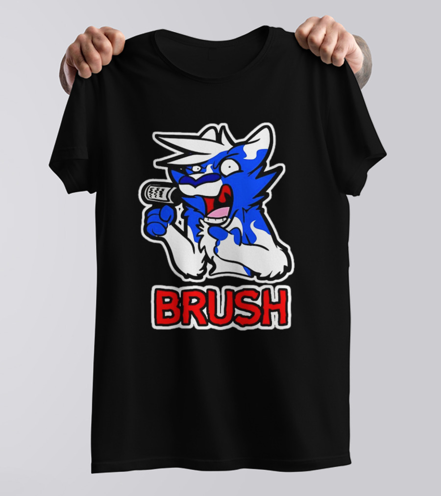 Fox Brush Cartoon Blue And White Character With Microphone T-Shirt