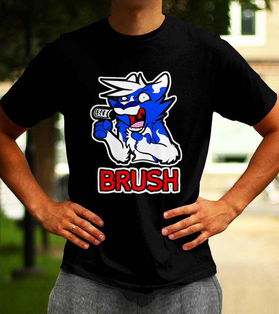Fox Brush Cartoon Blue And White Character With Microphone T-Shirt