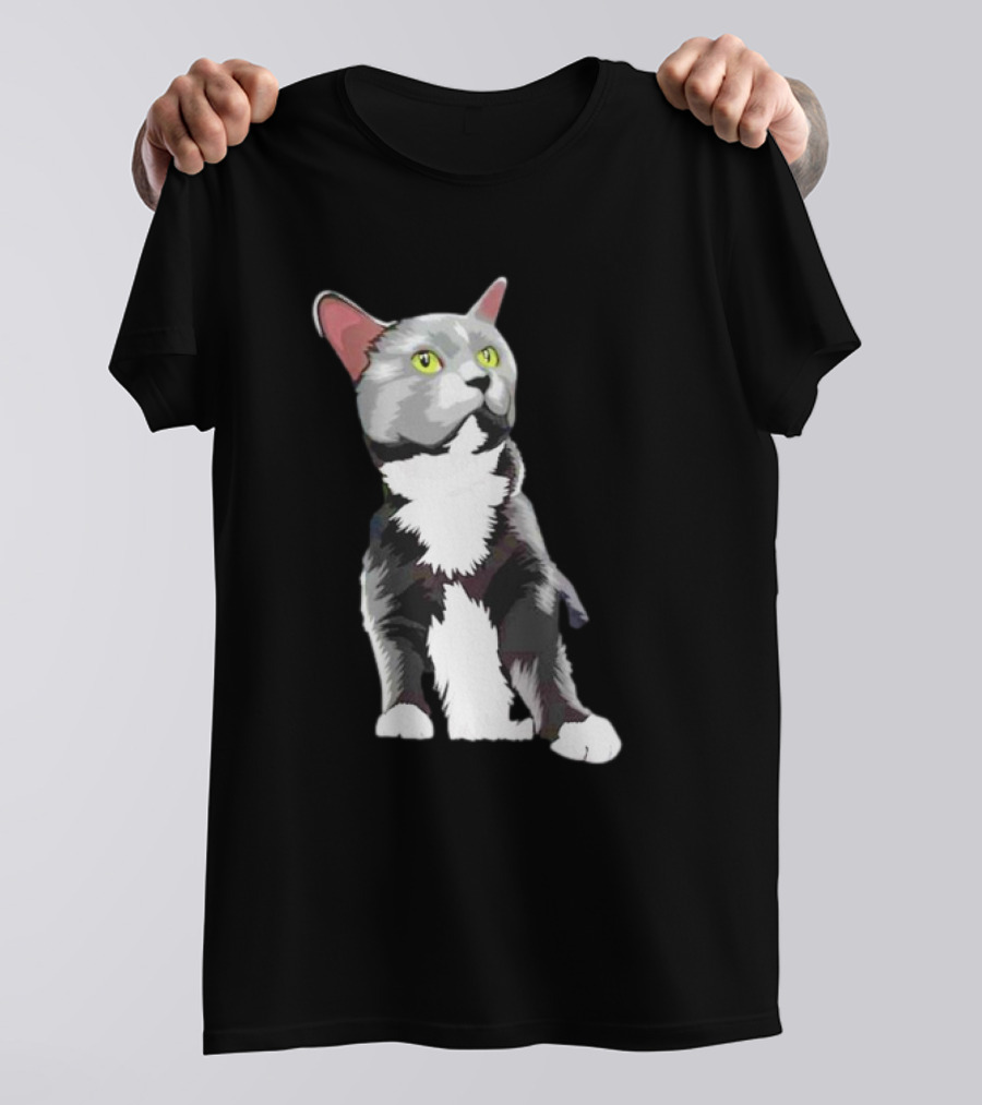 Lucille The Rescue Cat Artwork Grey And White Feline T-Shirt