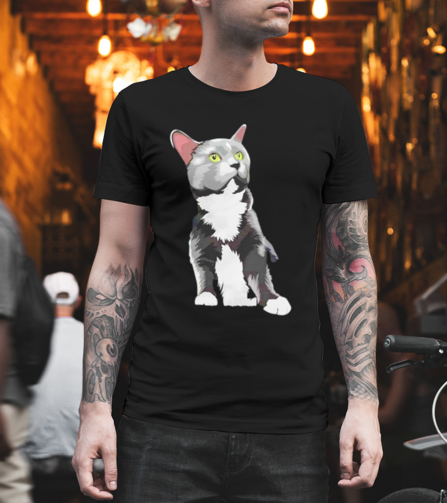 Lucille The Rescue Cat Artwork Grey And White Feline T-Shirt
