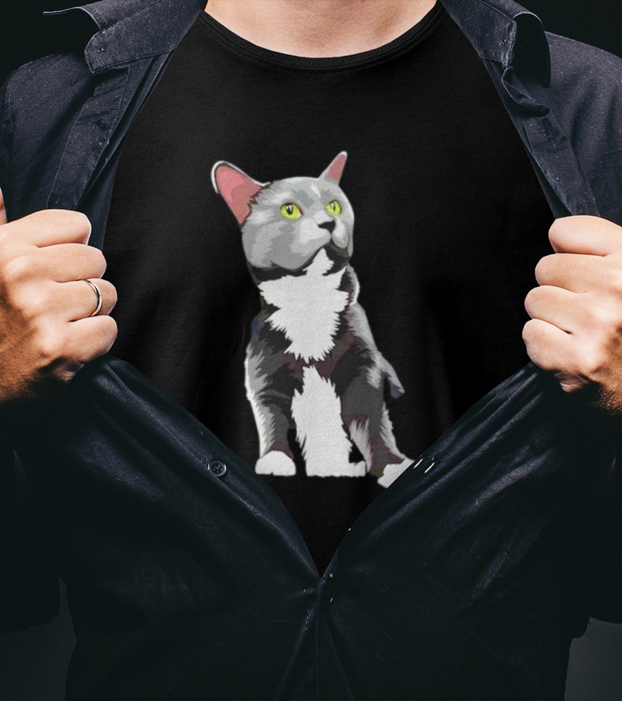 Lucille The Rescue Cat Artwork Grey And White Feline T-Shirt