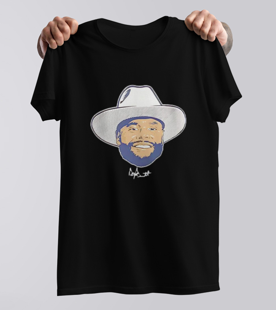 Dak Prescott Dallas Cowboys Big Head Signature Cowboy Hat T-Shirt
