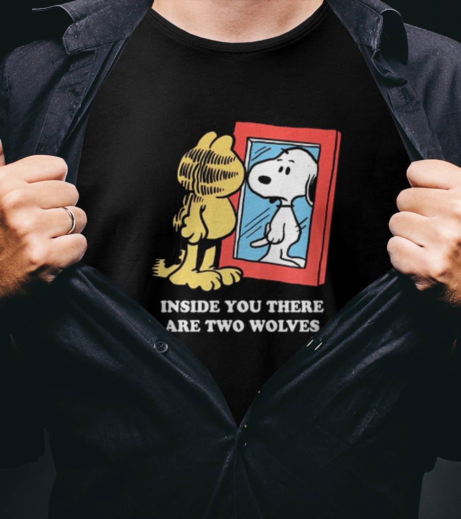 Garfield Inside You There Are Two Wolves Snoopy Reflection T-Shirt