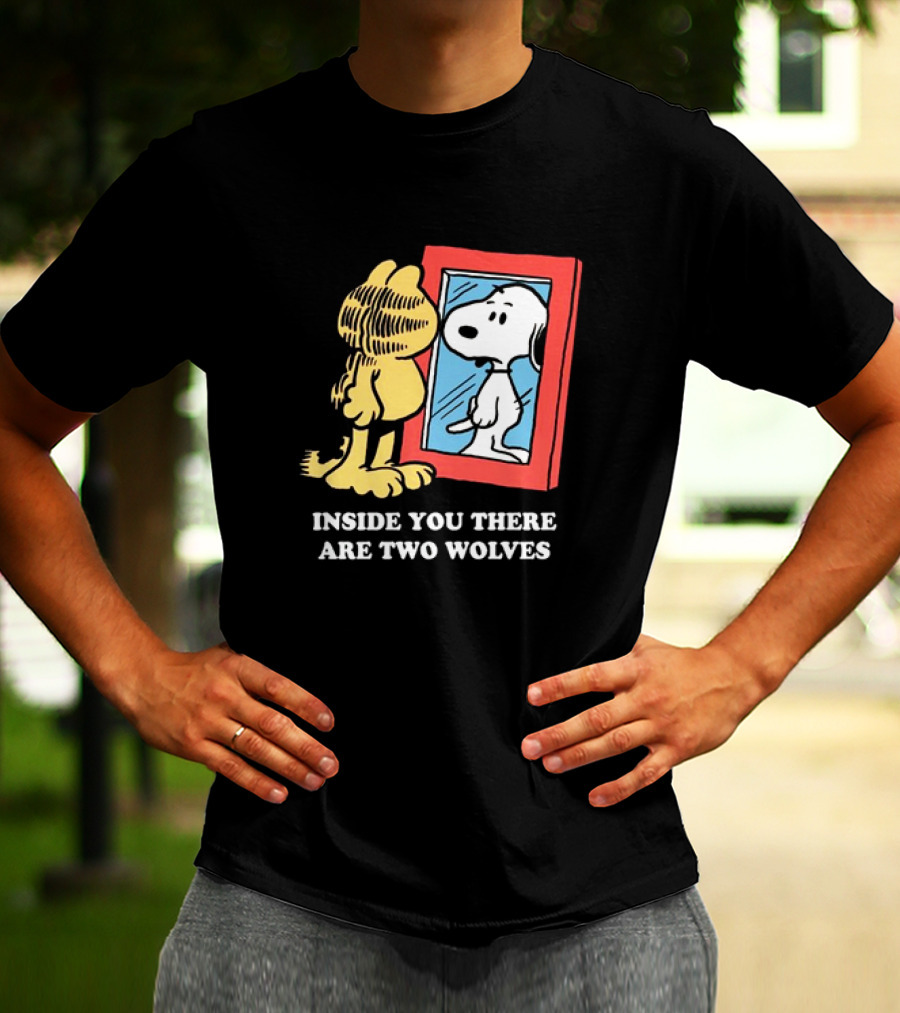 Garfield Inside You There Are Two Wolves Snoopy Reflection T-Shirt