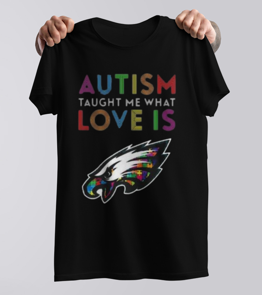 Autism Taught Me What Love Is Philadelphia Eagles Puzzle T-Shirt