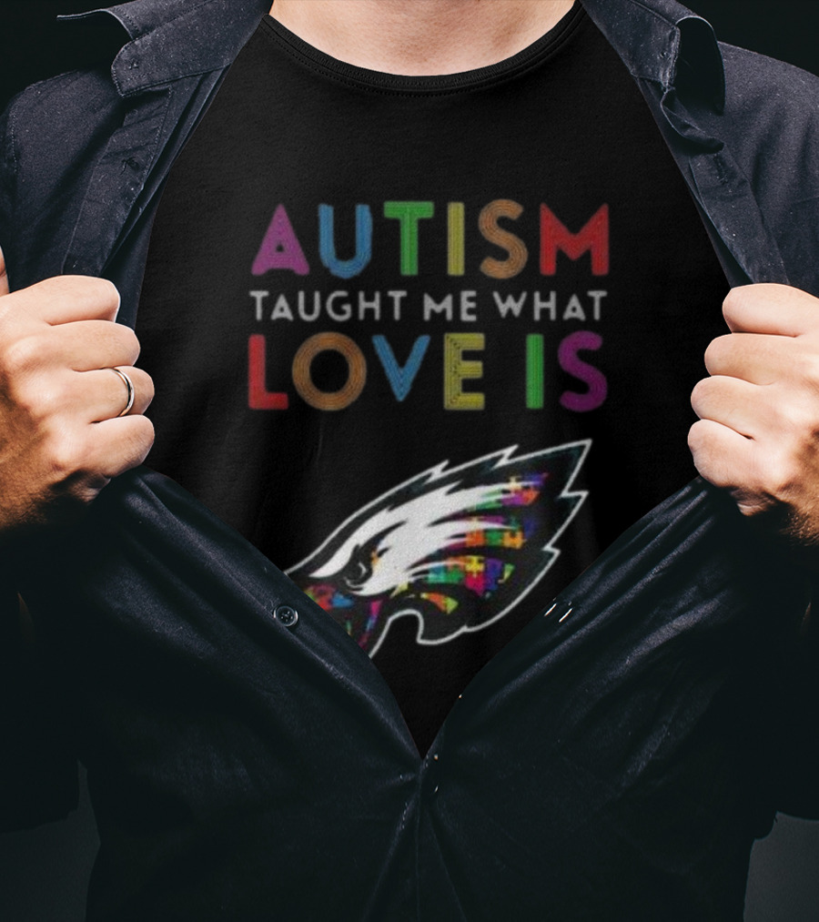 Autism Taught Me What Love Is Philadelphia Eagles Puzzle T-Shirt