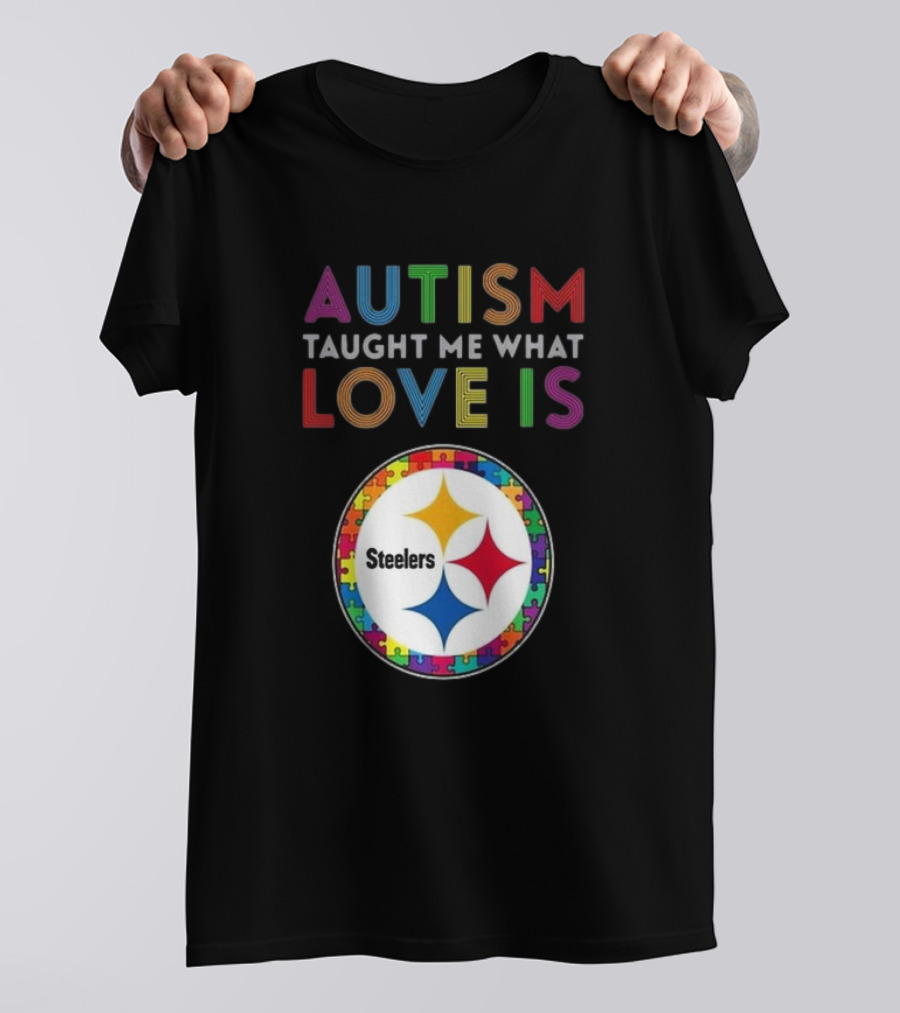 Autism Taught Me What Love Is Pittsburgh Steelers Puzzle T-Shirt