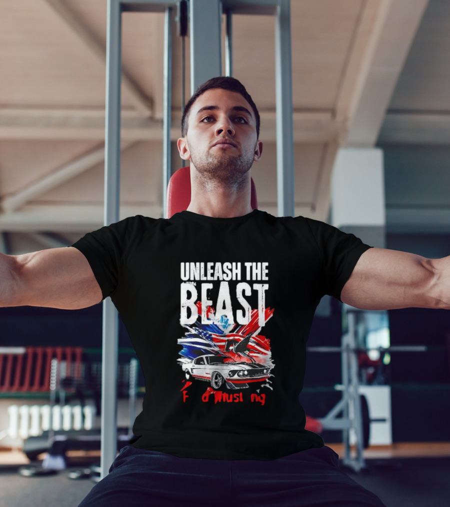 Unleash The Beast Ford Mustang American Flag Eagle T-Shirt