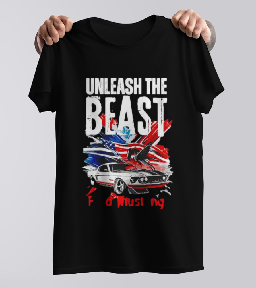 Unleash The Beast Ford Mustang American Flag Eagle T-Shirt