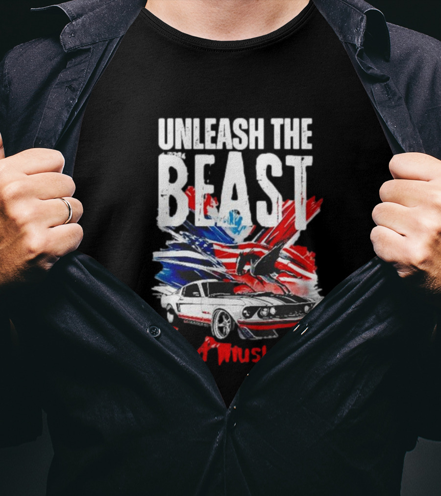 Unleash The Beast Ford Mustang American Flag Eagle T-Shirt