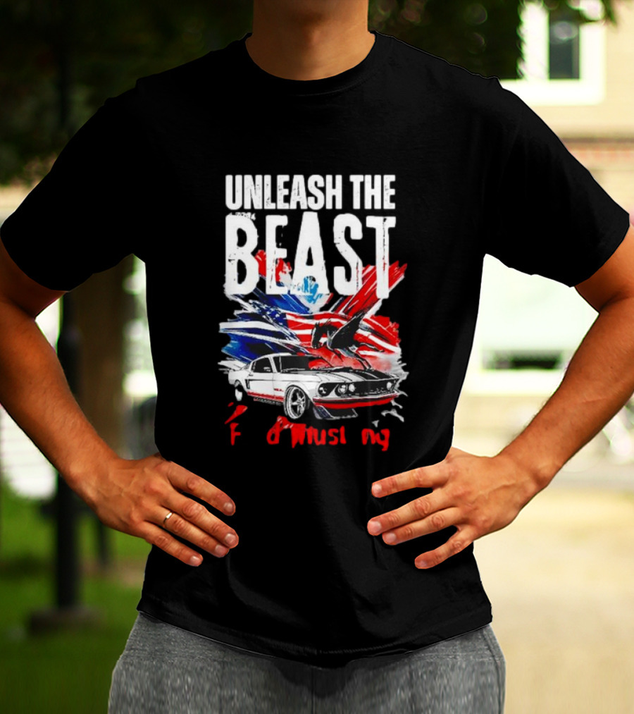 Unleash The Beast Ford Mustang American Flag Eagle T-Shirt