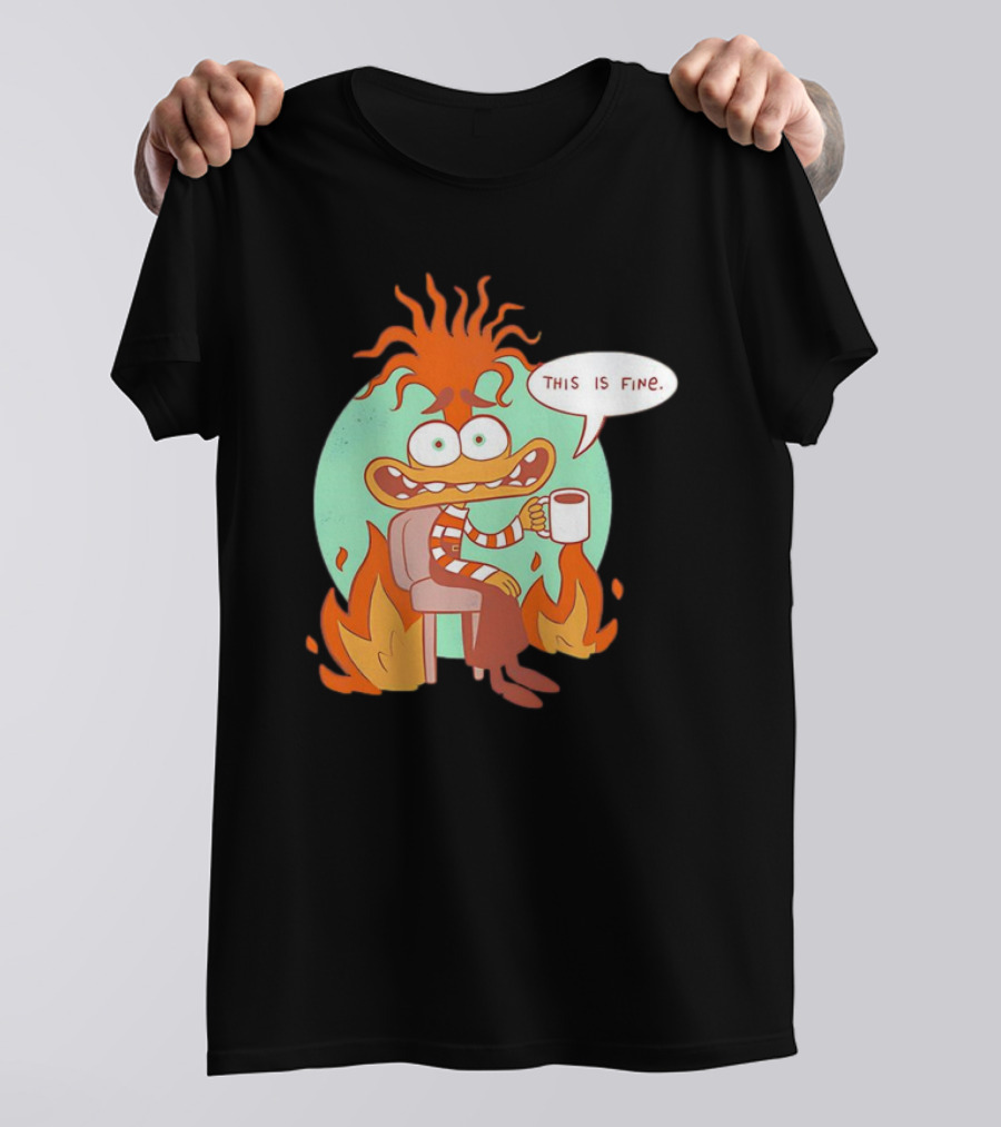 Anxiety Inside Out 2 This Is Fine Fire Cartoon T-Shirt