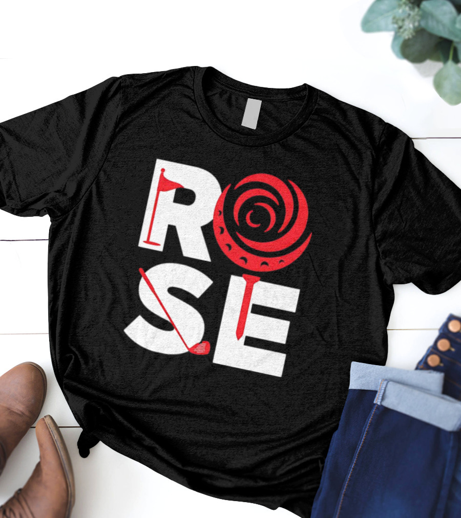 Rose Golf Flag Swirl Iconic Stacked Letters T-Shirt