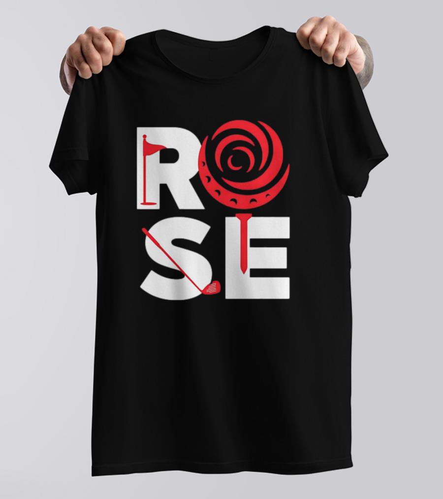 Rose Golf Flag Swirl Iconic Stacked Letters T-Shirt