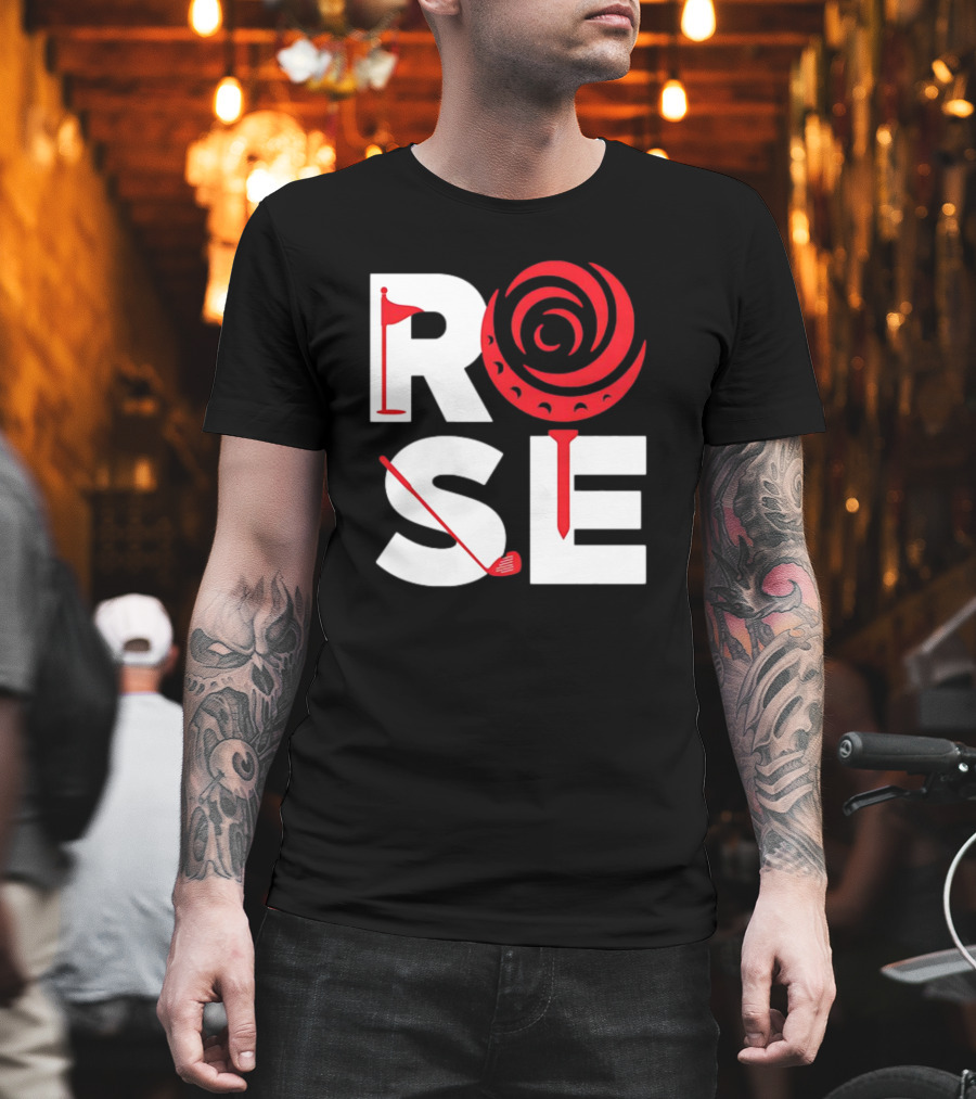 Rose Golf Flag Swirl Iconic Stacked Letters T-Shirt