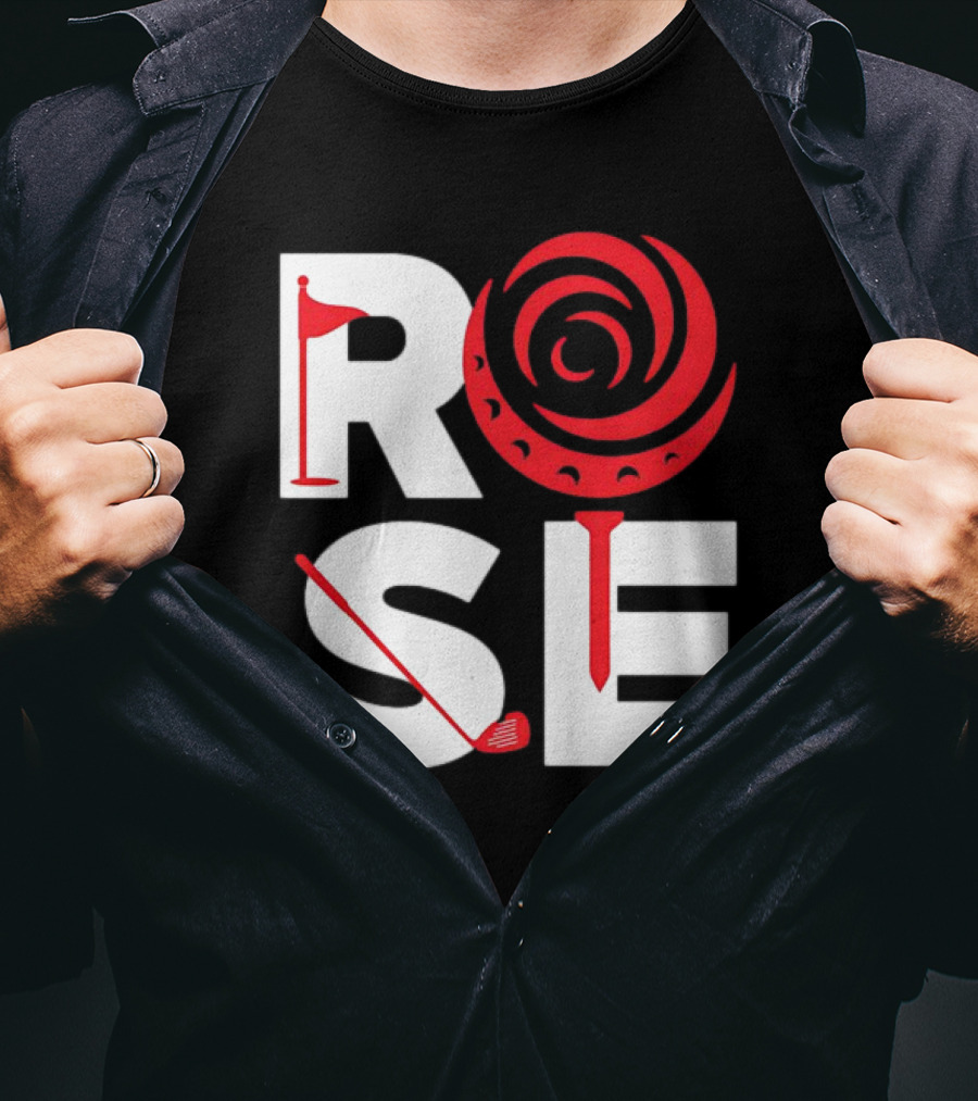Rose Golf Flag Swirl Iconic Stacked Letters T-Shirt